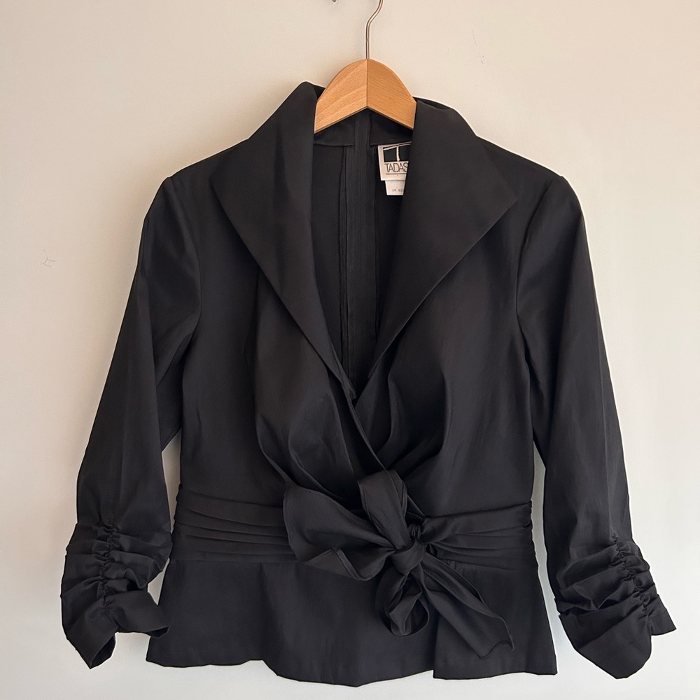 Tadashi Black Wrap Blouse with Bow